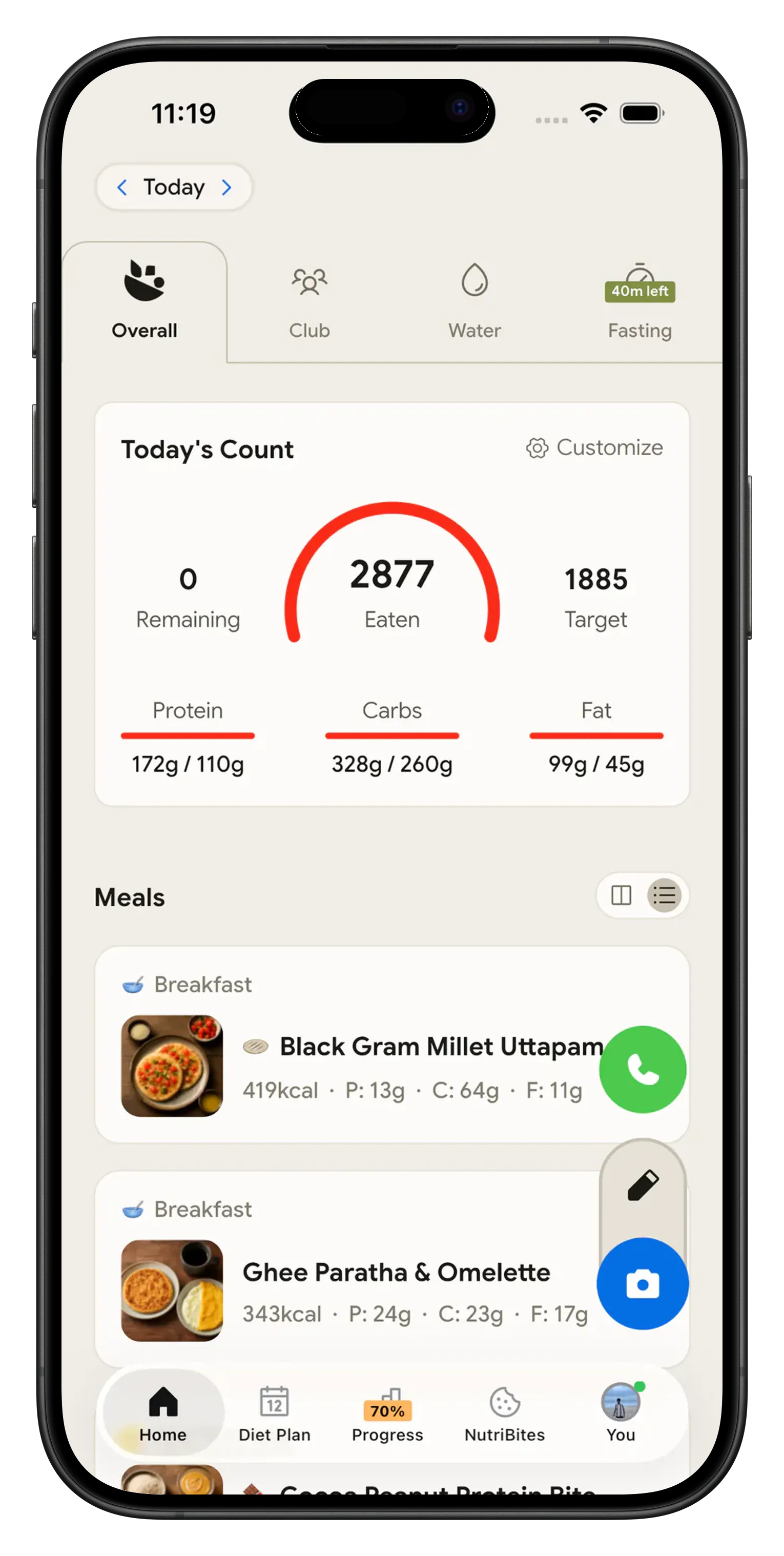 NutriScan daily calorie and macro tracking